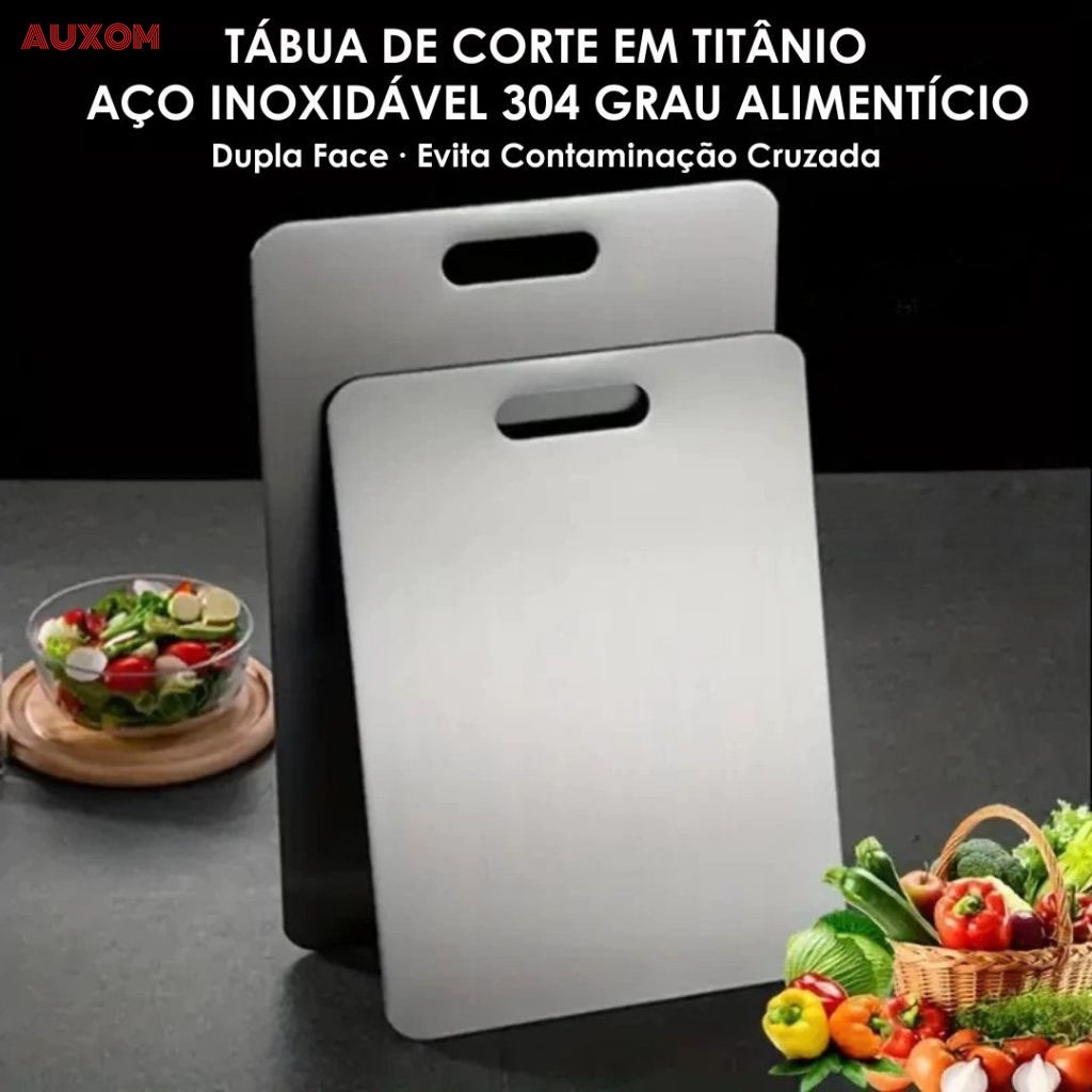 Tábua de Corte Inox 304 Antibacteriana à Prova de Mofo 46x30cm para Carne e Cozinha