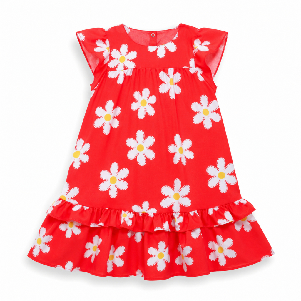 Vestido Vermelho Margarida Infantil Rodado Ciganinha  01 ao 14 com Babadinho