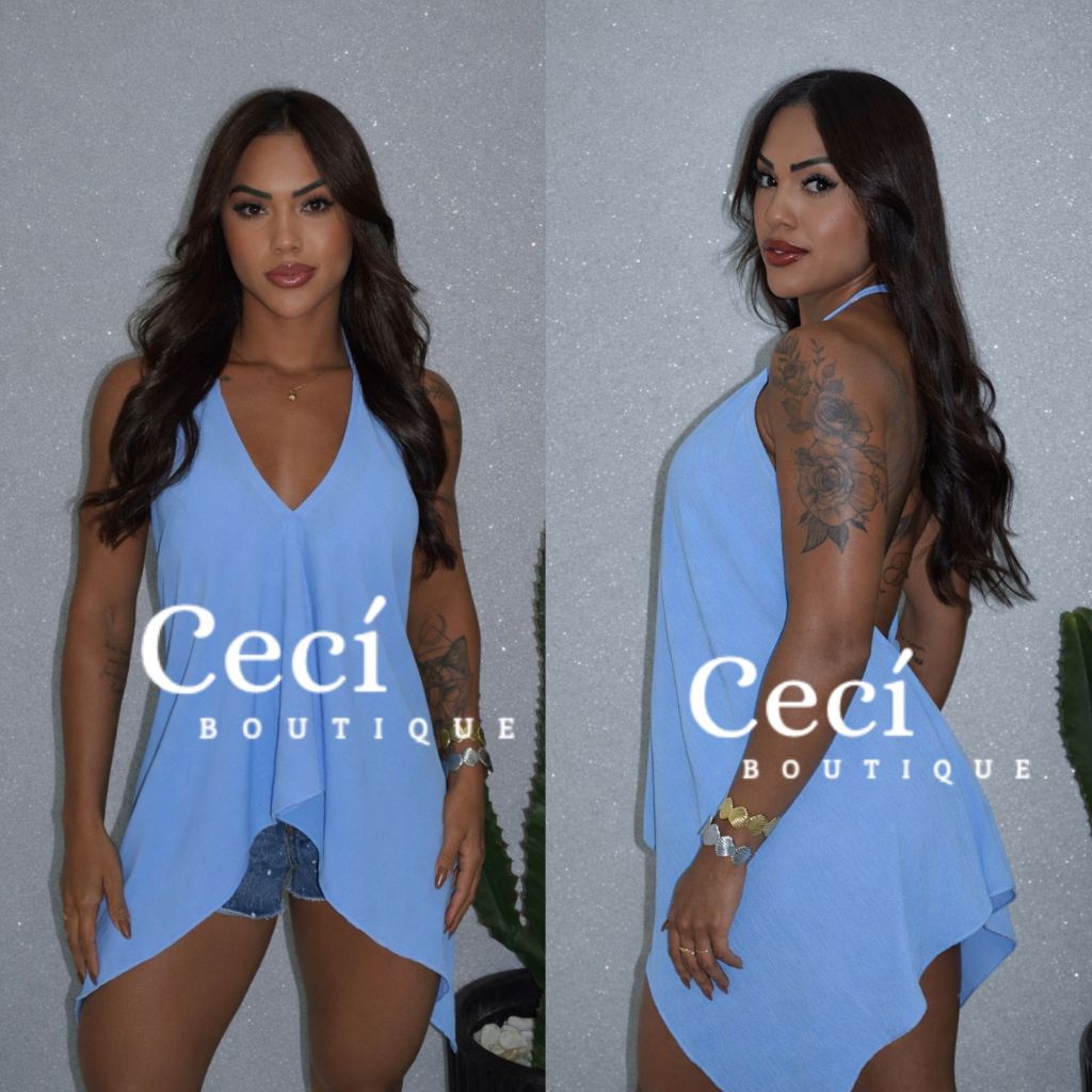 Blusa Feminina de Pontas Soltinha Decote V Costas Abertas Moda Verão envelope