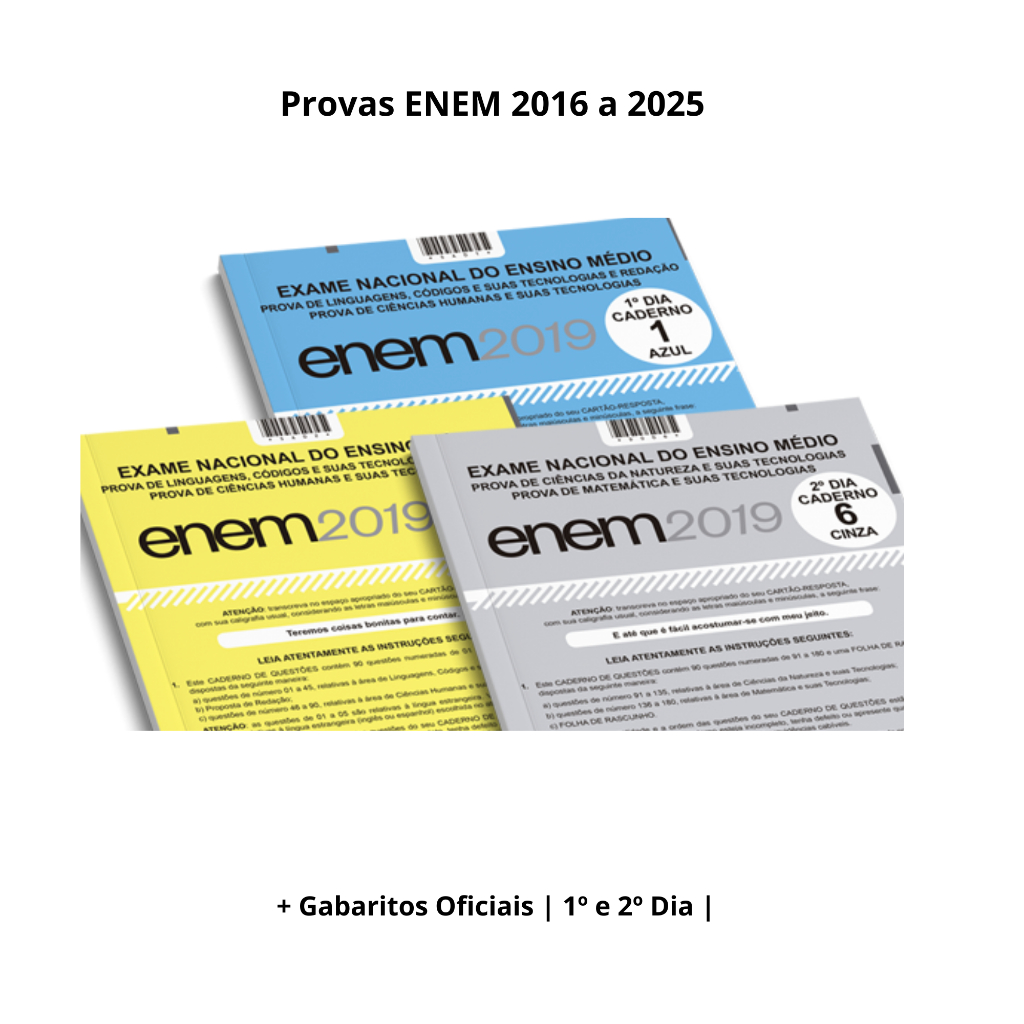 Provas ENEM 2016 a 2025 + Gabaritos Oficiais | 1º e 2º Dia |