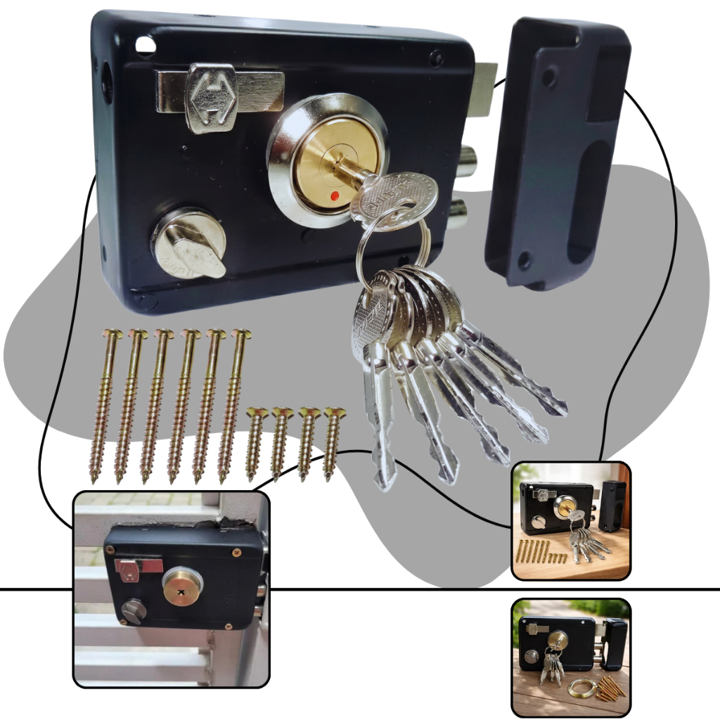 Fechadura Portão Sobrepor Externo Manual  Antifurto Trava Dupla Para Porta Portão Com 6 Chaves Tetra