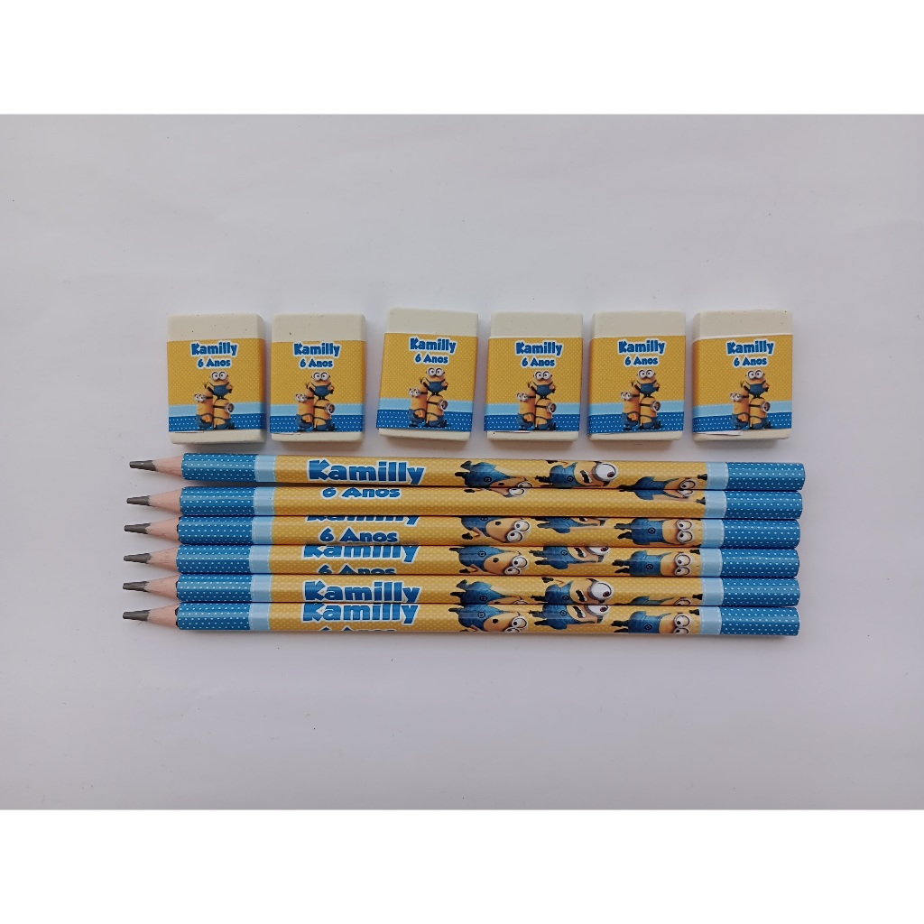 Kit Lápis com Borracha Personalizado MINION - Lembrancinha MINION - Festa MINION