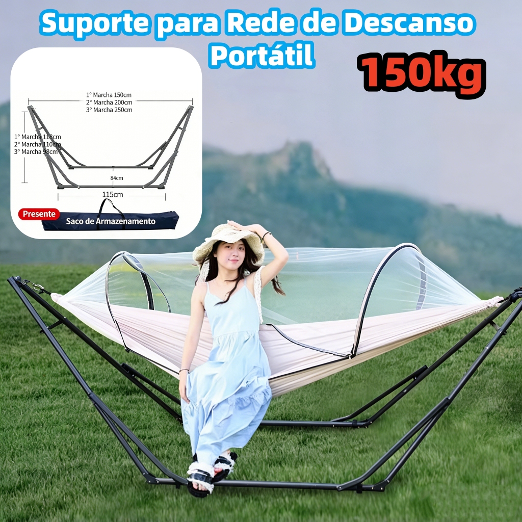 Suporte De Rede Descanso 2,50m Até 150kg Reforçado Com Ganchos