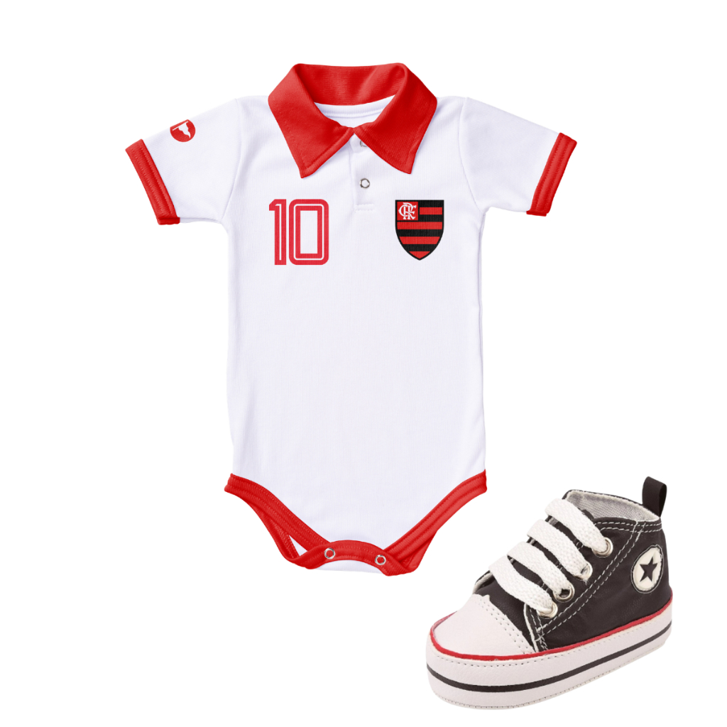 Kit 2 Peças Body Flamengo Torcida Baby Oficial e Tênis Bebe Mania Star 71802