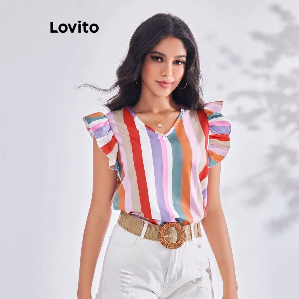 Lovito Blusa Feminina Babado na Manga BLB3BR129