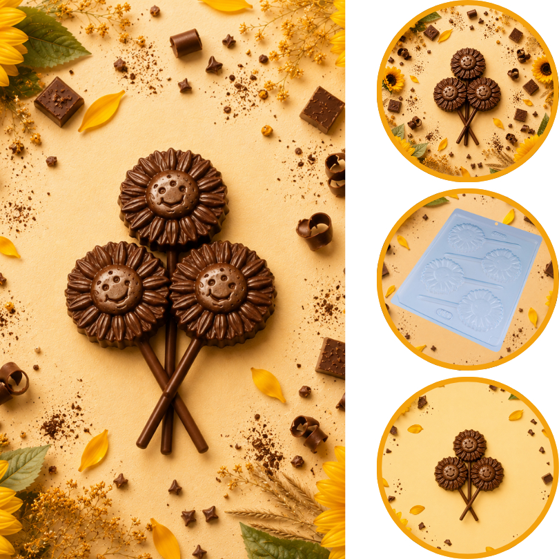 1~10 FORMA SIMPLES PIRULITO GIRASSOL CÓD.:89 - (C8) EM ACETATO BWB PARA BOMBOM, DOCES DE CHOCOLATES (CHOCO)