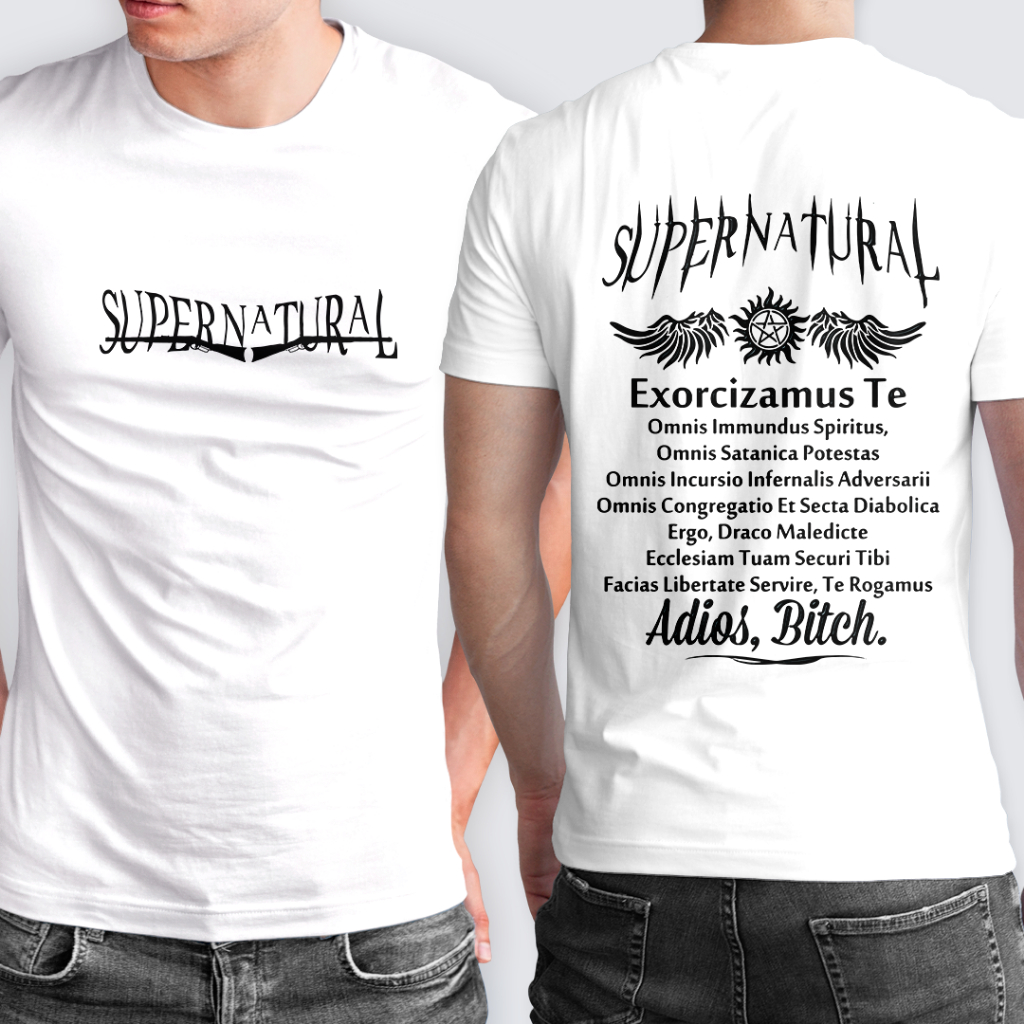 Camiseta Masculina Supernatural Exorcizamus te Camisa Série Sobrenatural Dean E Sam