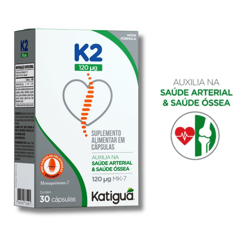 Vitamina K2 MK7 120mcg Katiguá 30 Cápsulas Saúde Óssea e Arterial
