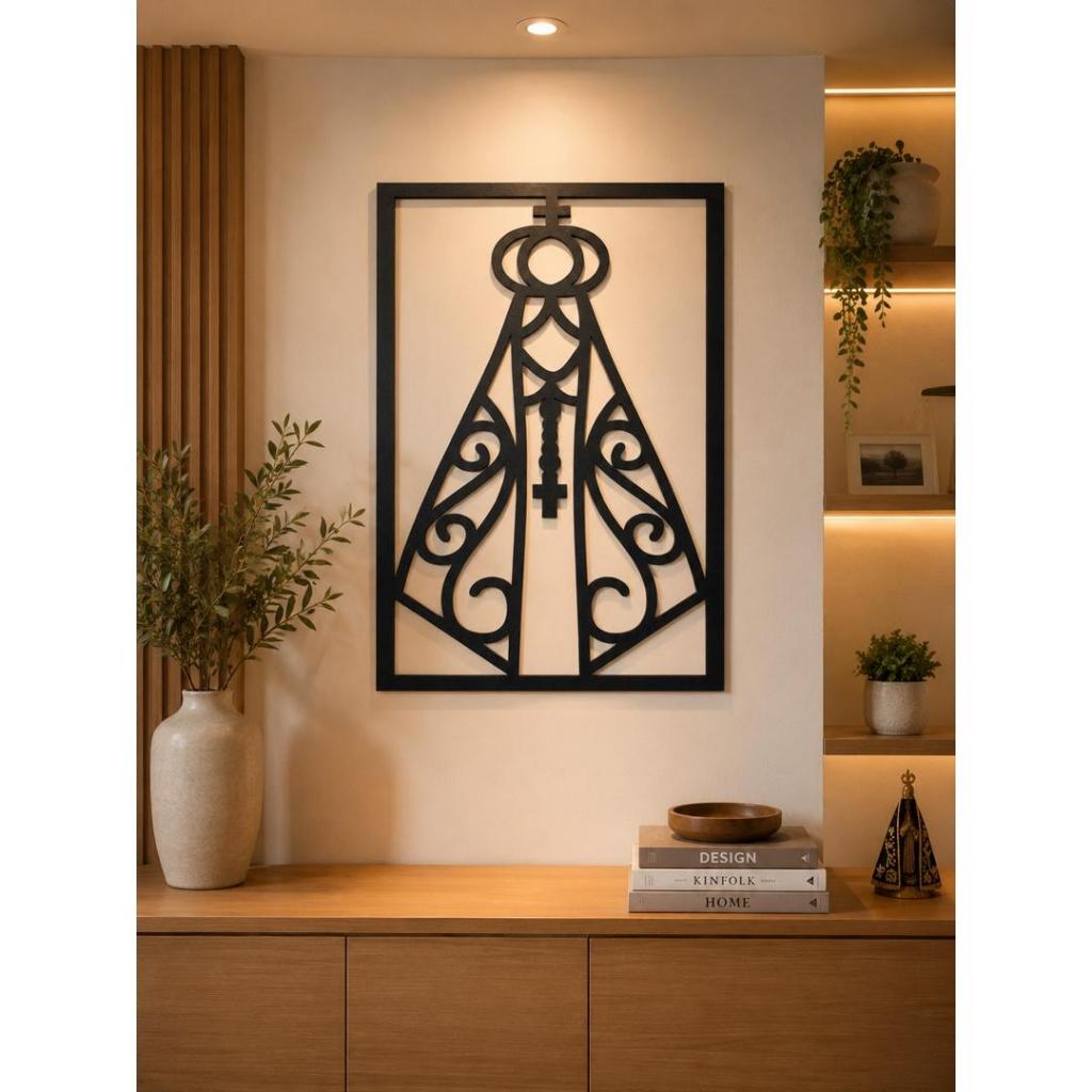 Quadro Decorativo Religioso Nossa Senhora Aparecida em MDF Pintado com Acabamento Premium e Fé