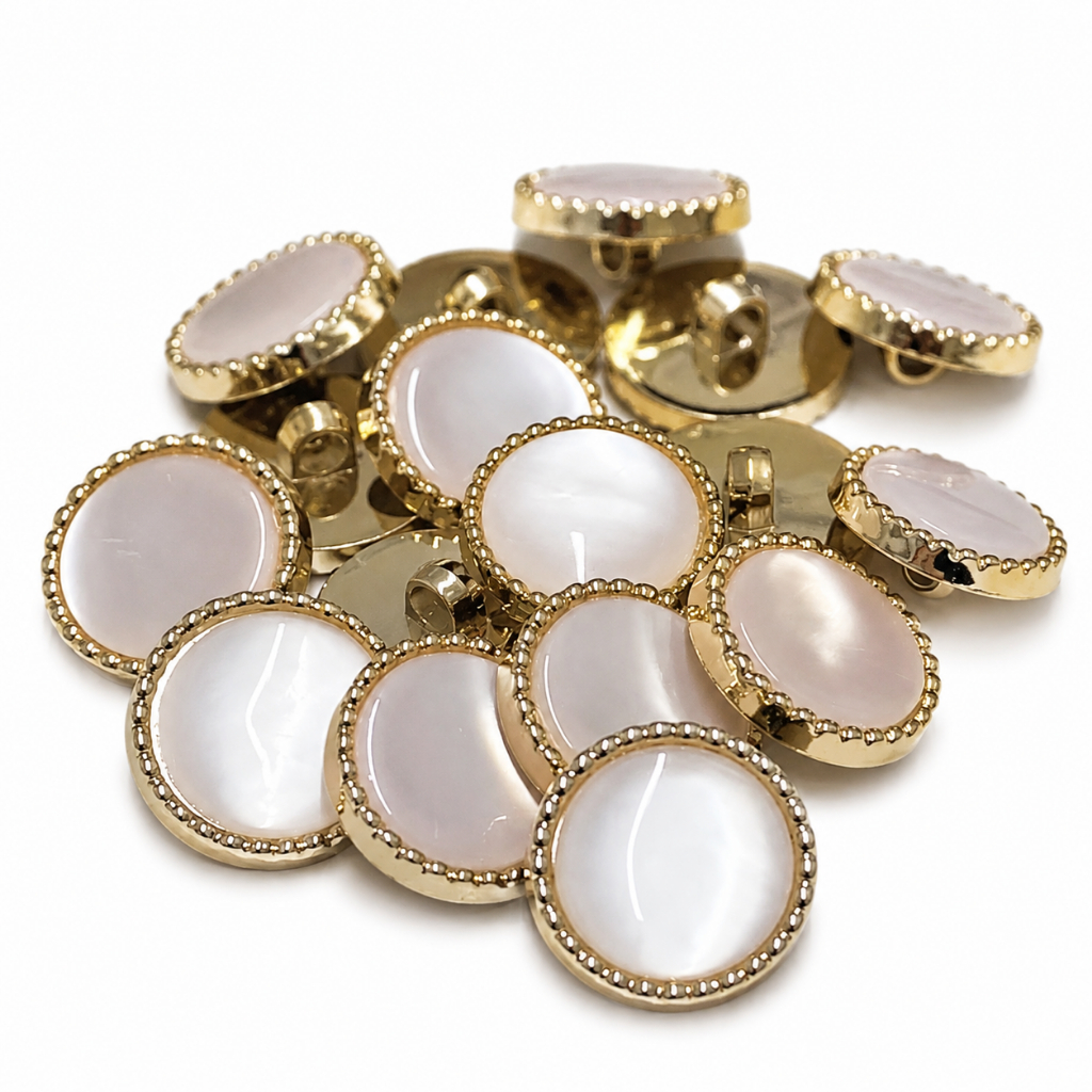 Botão costura alça borda detalhada rose gold interno tipo madre pérola - abs 21mm (34L) - 200/100/50 unidades