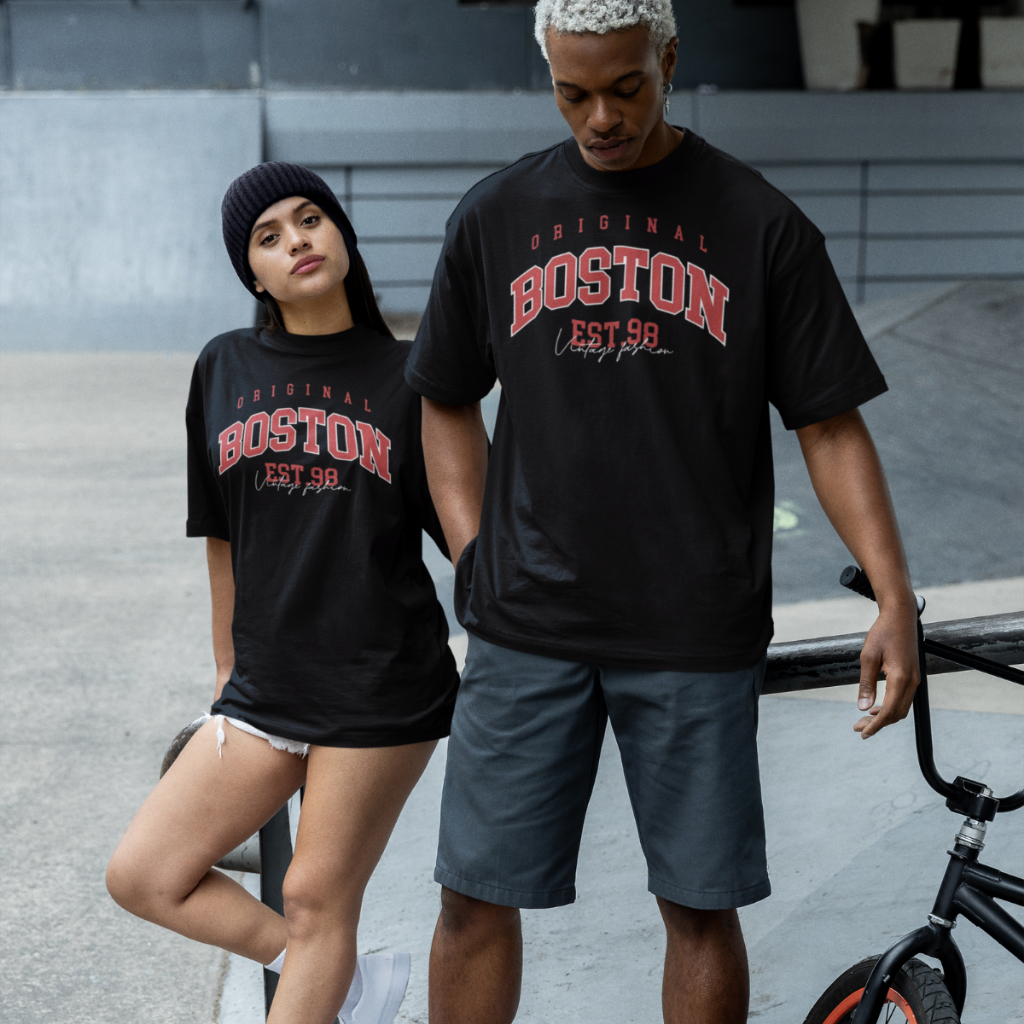 Camiseta Oversized Masculino/Feminino Treino Academia Camiseta Larga Streetwear Oversize Algodão Boston Branca/ Preta