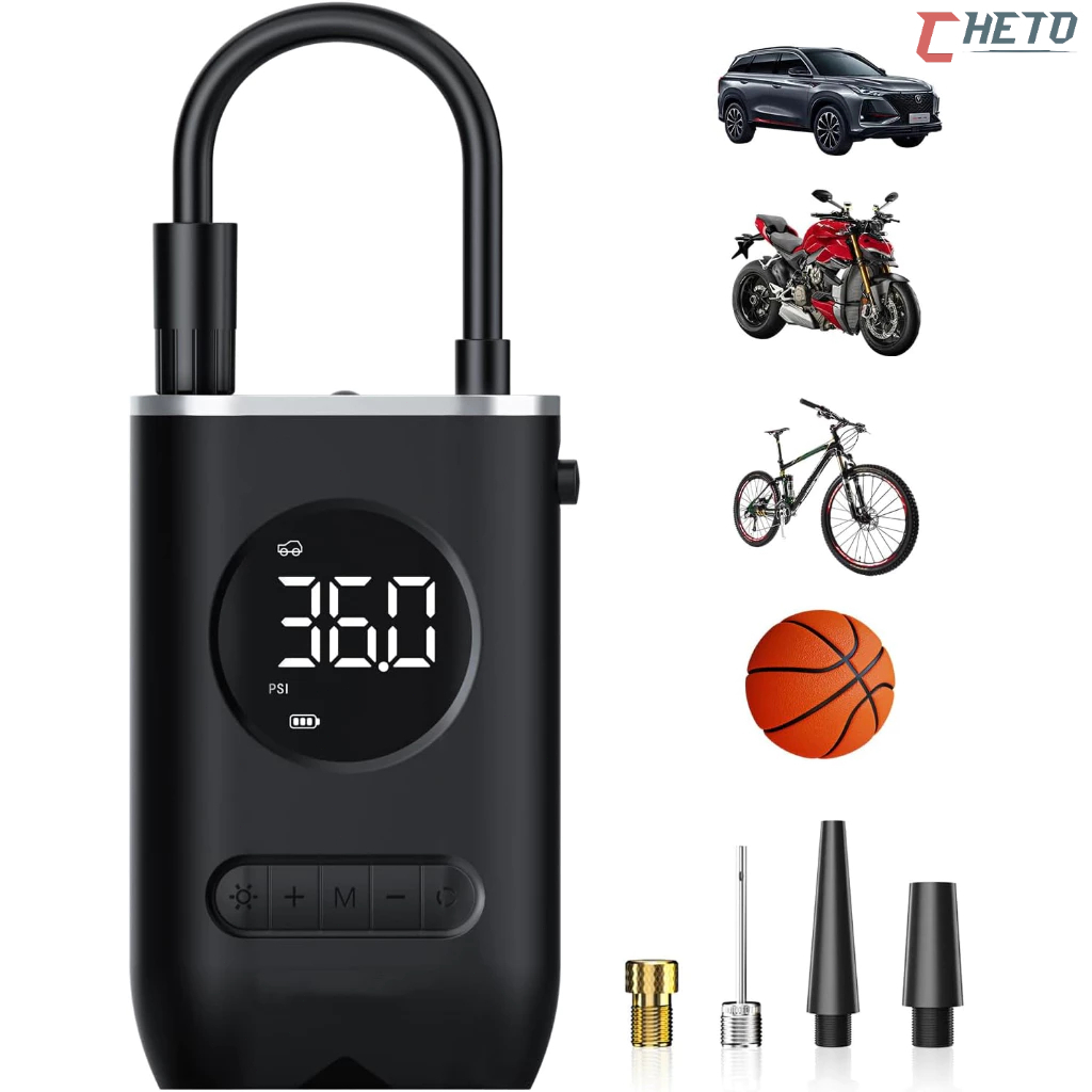 "Compressor de Ar Portatil Inflador de Pneus Eletrico Bomba de Ar Recarregavel Digital com Visor LCD Pressao Maxima Desl