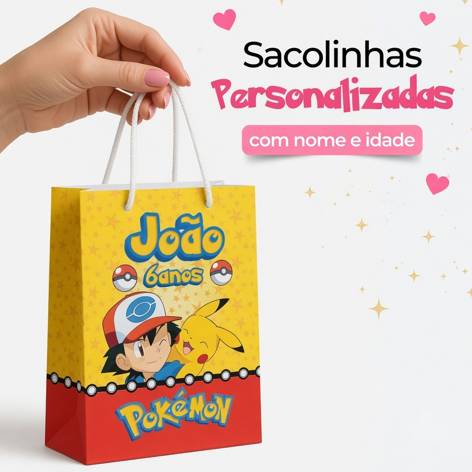 Sacolinhas Personalizadas para festa  Pokemon - Mimos de festa infantil - Lembrancinha infantil