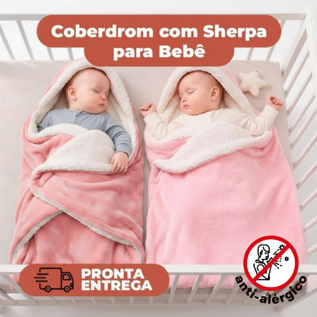 Coberdrom Dupla Face Bebê com Sherpa - 80x90cm - Cores Lisas e Estampadas - Toque Macio