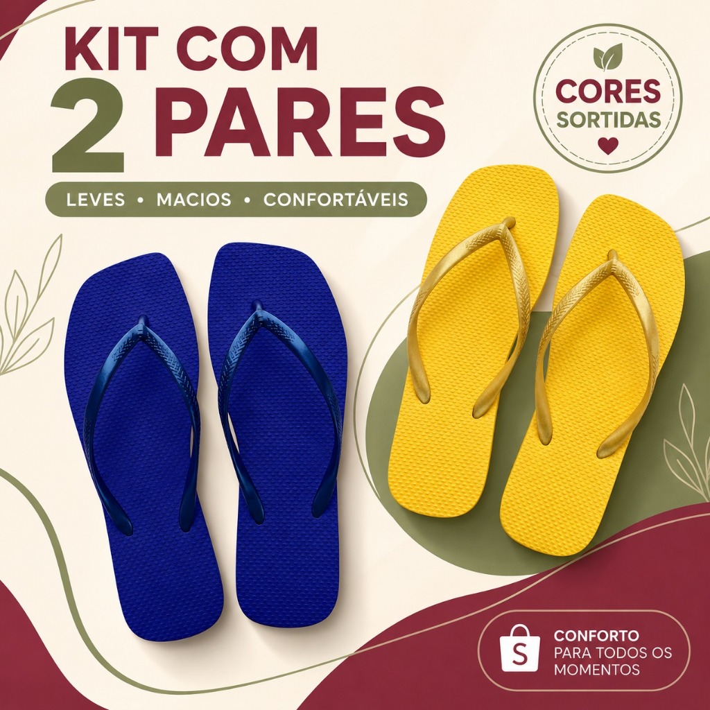 Kit 2 Chinelos Femininos | Borracha Leve, Conforto Extremo e Bico Quadrado Estiloso