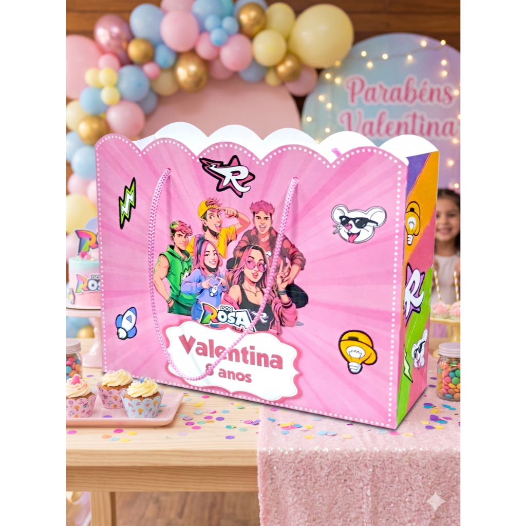 Sacolinhas Personalizadas Lembrancinhas Festa Chá Aniversário Dos Rosas Emilly Vicky Nuvem Tamanho Grande (20x16x06)