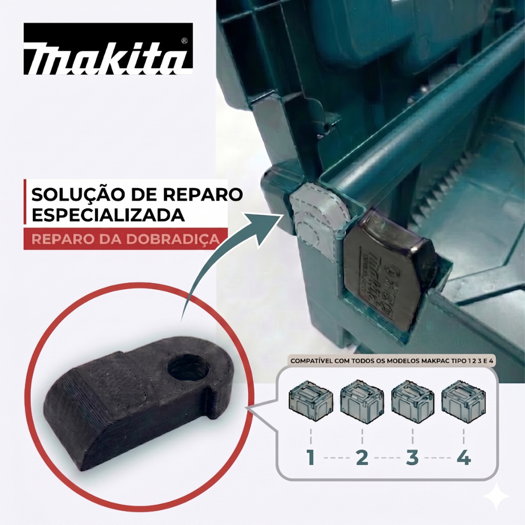 Reparo da Dobradiça Maleta Makita Makpac Tipo 1 2 3 e 4 Lado Direito e Esquerdo Reposição