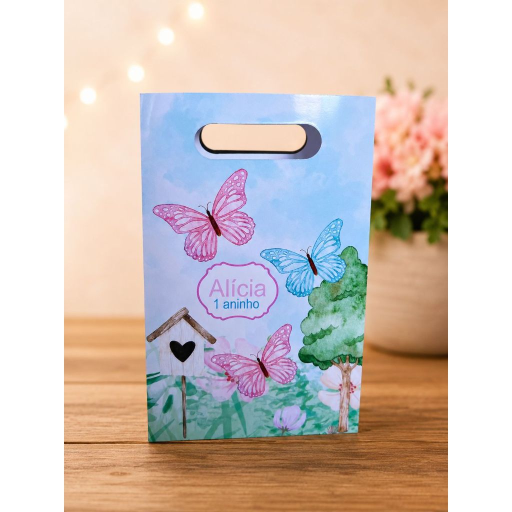 PEGUE E MONTE-Sacolinha Jardim das Borboletas Personalizada  Lembrancinha Festa Infantil Sacola Surpresa