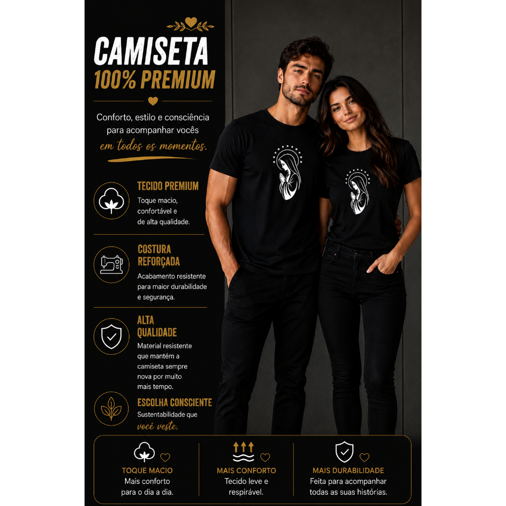KIT 2 CAMISETAS CASAL AVE MARIA MÃE DE DEUS RELIGIÃO CATÓLICA DIA DOS NAMORADOS