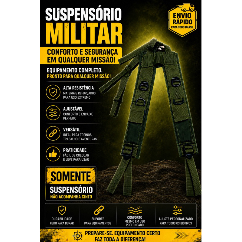 Suspensório Militar - Confortável | Com Bolsos | Para acoplar em Cinto