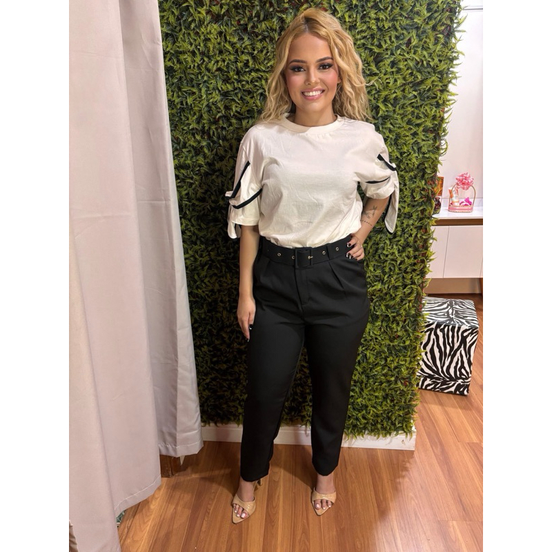 Blusa feminina blusas basica blusa detalhe laço camiseta feminina