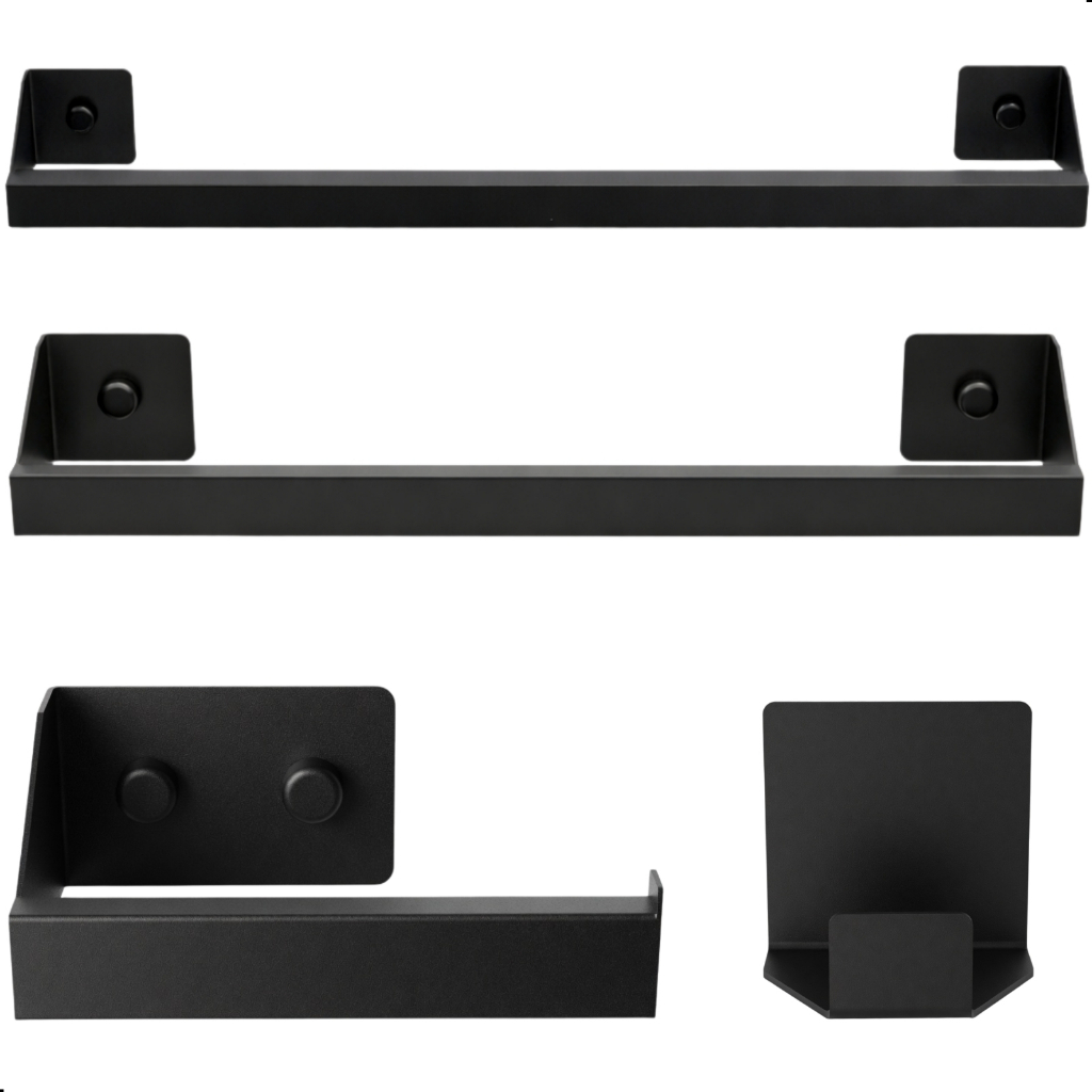 Kit Acessórios Para Banheiro Preto 4 Peças Master Slim DF