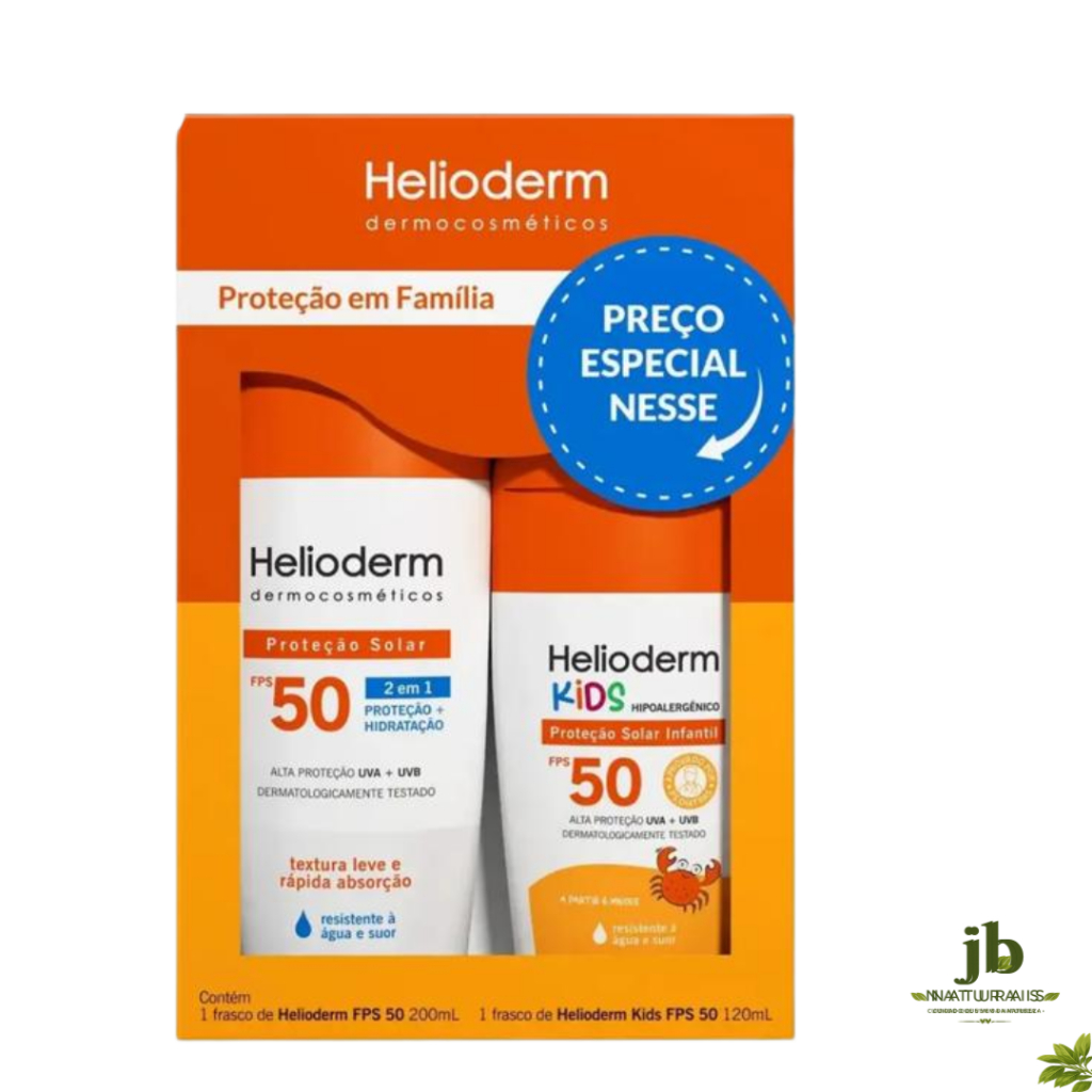 Kit para toda familia  Helioderm Protetor Solar FPS 50 Adulto 200ml + Kids 120ml UVA UVB