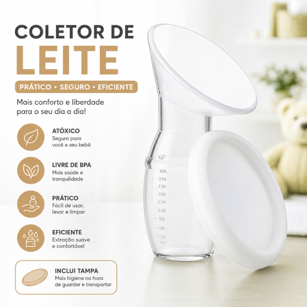Coletor de Leite Materno em Silicone Macio com Tampa Protetora