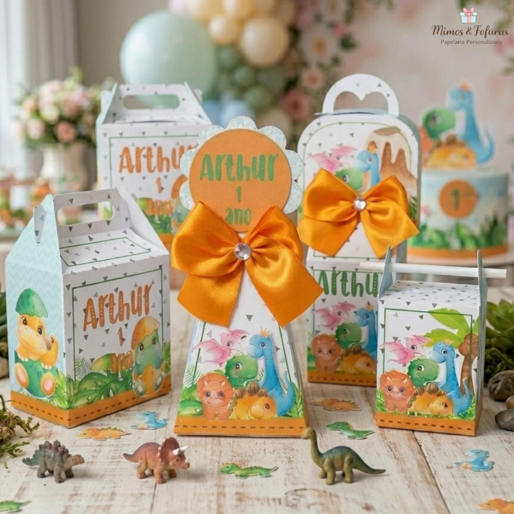 Kit 25 Caixinhas Personalizadas Dinossauro com Nome e Idade Lembrancinha Festa Infantil