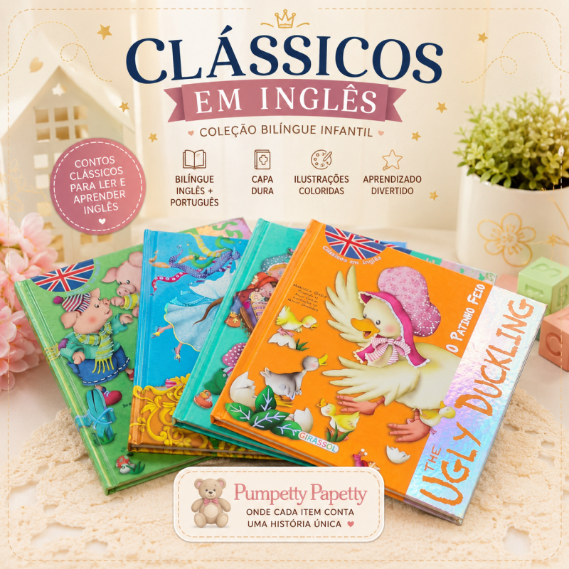 Coleção Clássicos em Inglês Girassol | Branca de Neve, 3 Porquinhos, Patinho Feio, Bela Adormecida