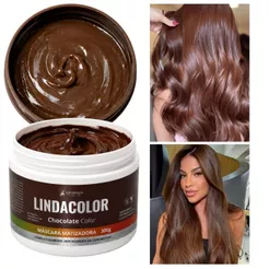 Máscara Tonalizante Chocolate Avelã Sem Amônia Resultado 100% Natural Hidratação Profunda Lindacolor