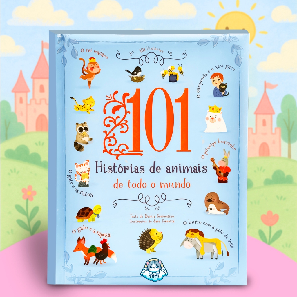 Livro Infantil 101 Histórias de Animais Fofinhos para Dormir - Almofadado Grande Presente