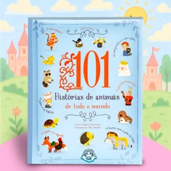 Livro Infantil 101 Histórias de Animais Fofinhos para Dormir - Almofadado Grande Presente