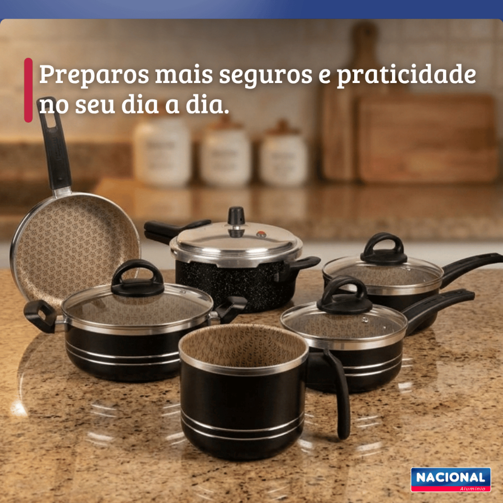 Jogo De Panelas 6 Peças Com Panela De Pressão 3L Preto Nacional