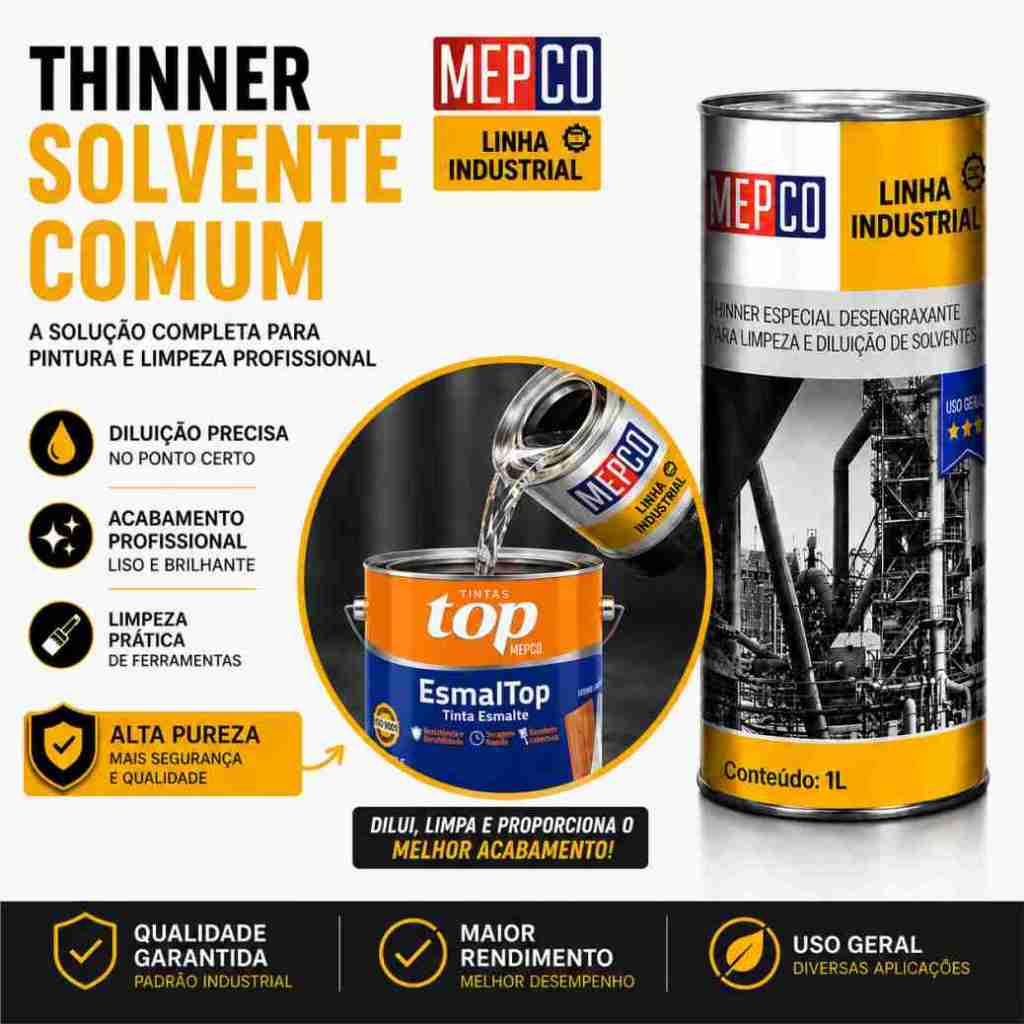 Solvente Comum Para Esmalte Sintético MEPCO 900ml – Diluente e Limpeza Profissional - Thinner