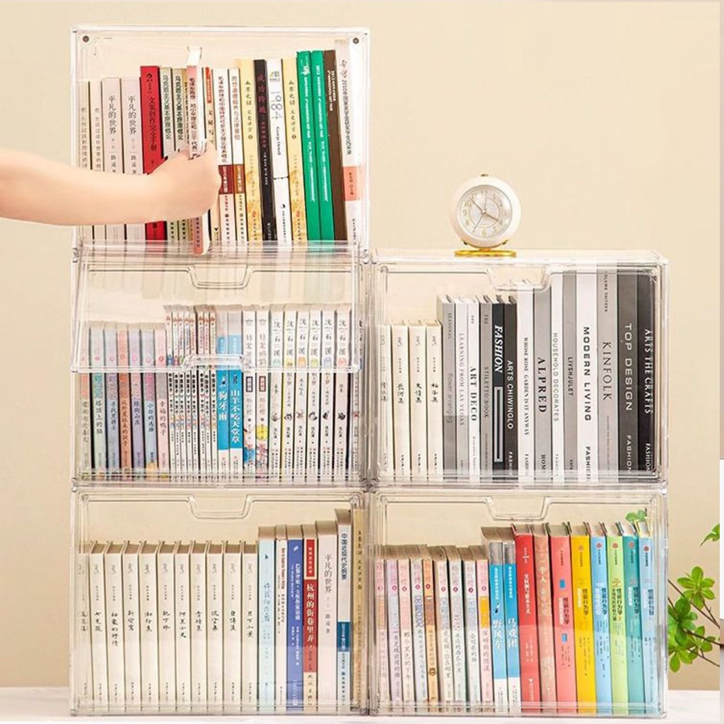 Caixa Organizadora de Livros Acrílico Grande Capacidade Transparente com Tampa para Livros e CDs