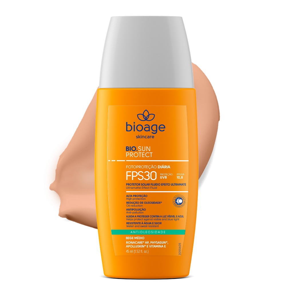 Bioage Protetor Solar Facial Fluido FPS30 Ultramate Bege Médio 45ml