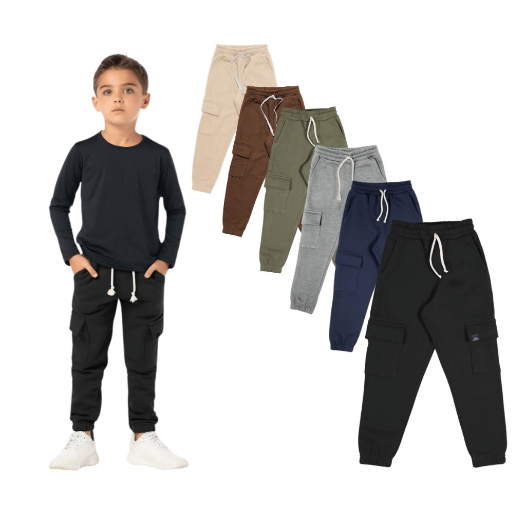 Calça Infantil Menino Cargo Moletinho Leve Elástico Inverno