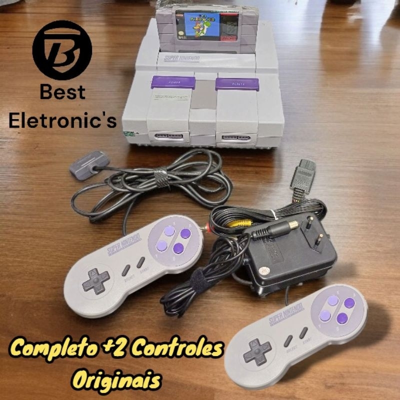 Super Nintendo original  + 2 Controles originais - Super Mario World - Snes - Super Nintendo Fat