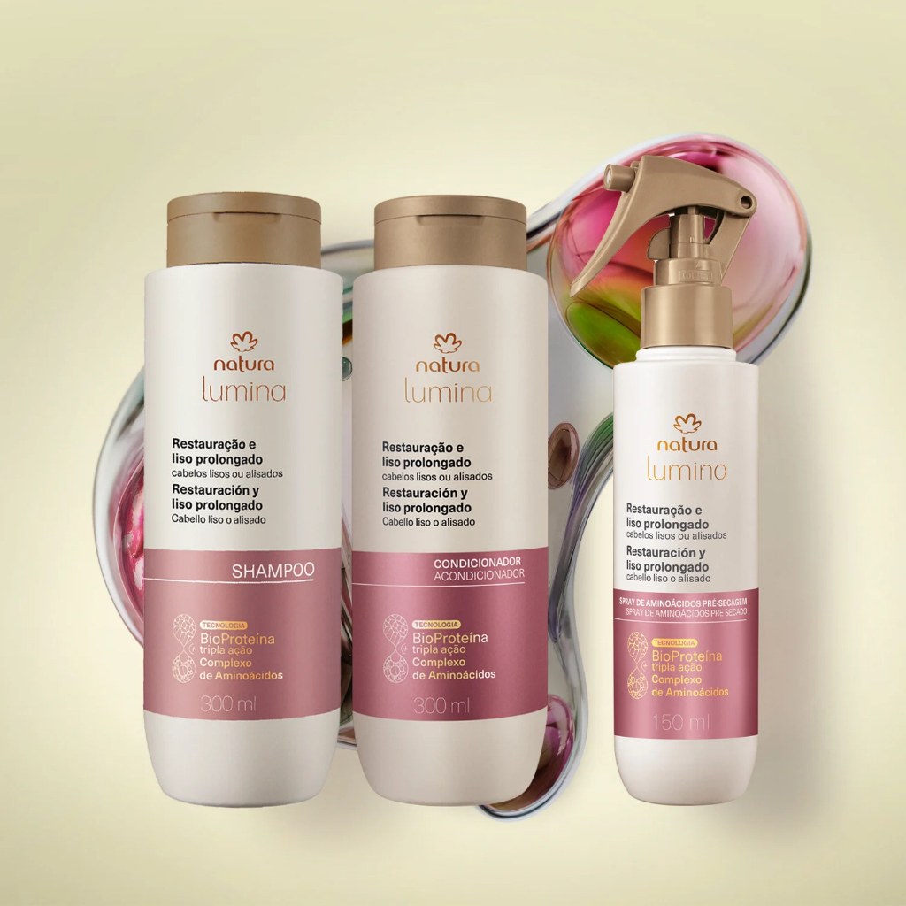 Kit Shampoo, Condicionador e Spray Lumina para Restauração e Liso Prolongado (3 produtos) NATURA