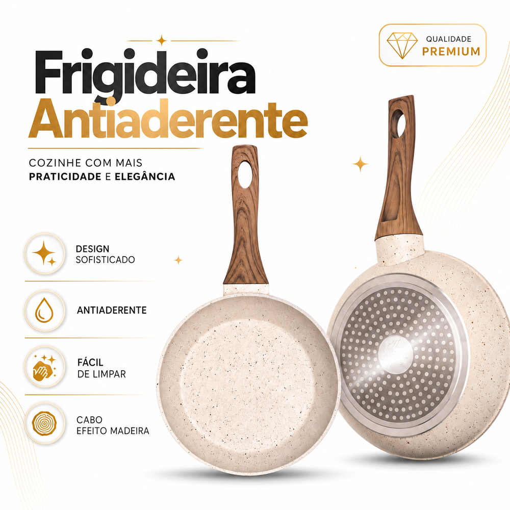 Frigideira Cerâmica Antiaderente Grande A Gás Indução Cooktop Elétrico Frita Sem Óleo Não Gruda 24cm