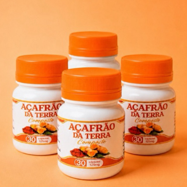 Açafrão da Terra Composto. Kit 04 Potes contém 30 cápsulas cada.