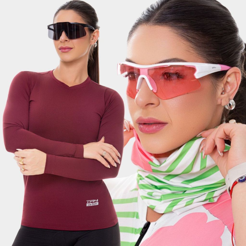 Conjunto Camisa Feminina Óculos Polarizado Espelhado Ciclismo  Proteção Uv Solar Corrida Esporte Treino Beach Tênis Bike