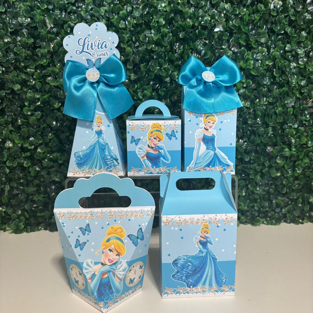 Kit Caixinhas Personalizadas (Pegue e Monte) Princesa Cinderela Caixas para Lembrancinhas de Aniversário
