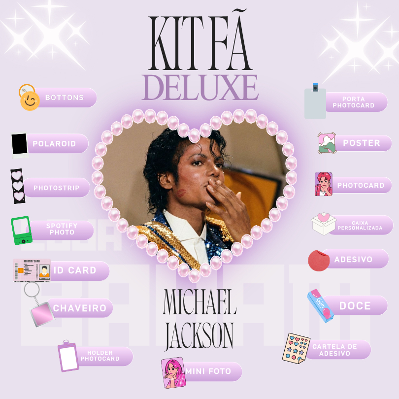KIT FÃ DELUXE MICHAEL JACKSON  - BOTTON PORTA PHOTOCARD ADESIVO CHAVEIRO POSTER
