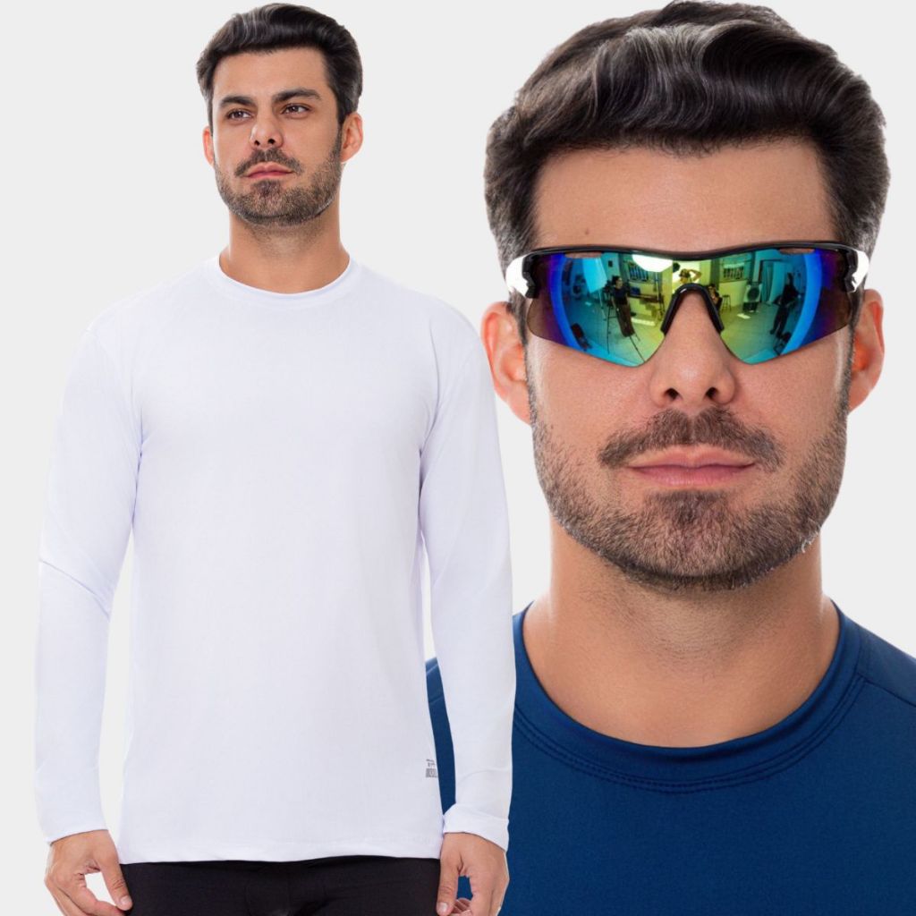 Conjunto Camisa Masculina Óculos Polarizado Ciclismo  Proteção Uv Solar Corrida Esportivo Treino Beach Tênis Bike