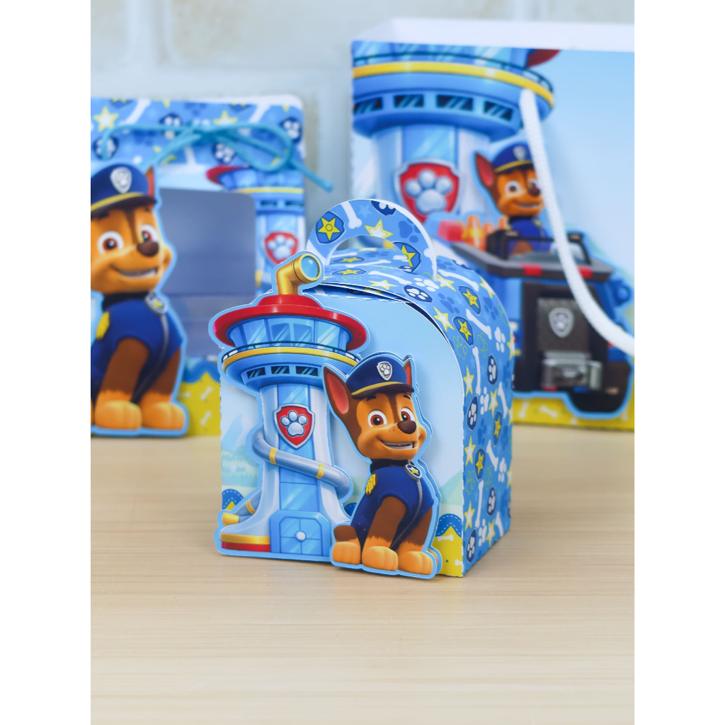 PEGUE E MONTE|Kit Festa Personalizado| PATRULHA CANINA- CHASE| Caixinhas Lembrancinha para Aniversário - SEMIMONTADAS