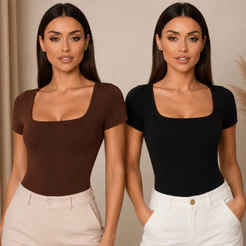 Body Feminino Manga Curte Decote Quadrado Moda Feminina Suplex Forro Premium Blogueira Confortável