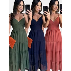 VESTIDO LONGO AMARRACAO TRASPASSADO EM TECIDO CHIFFON