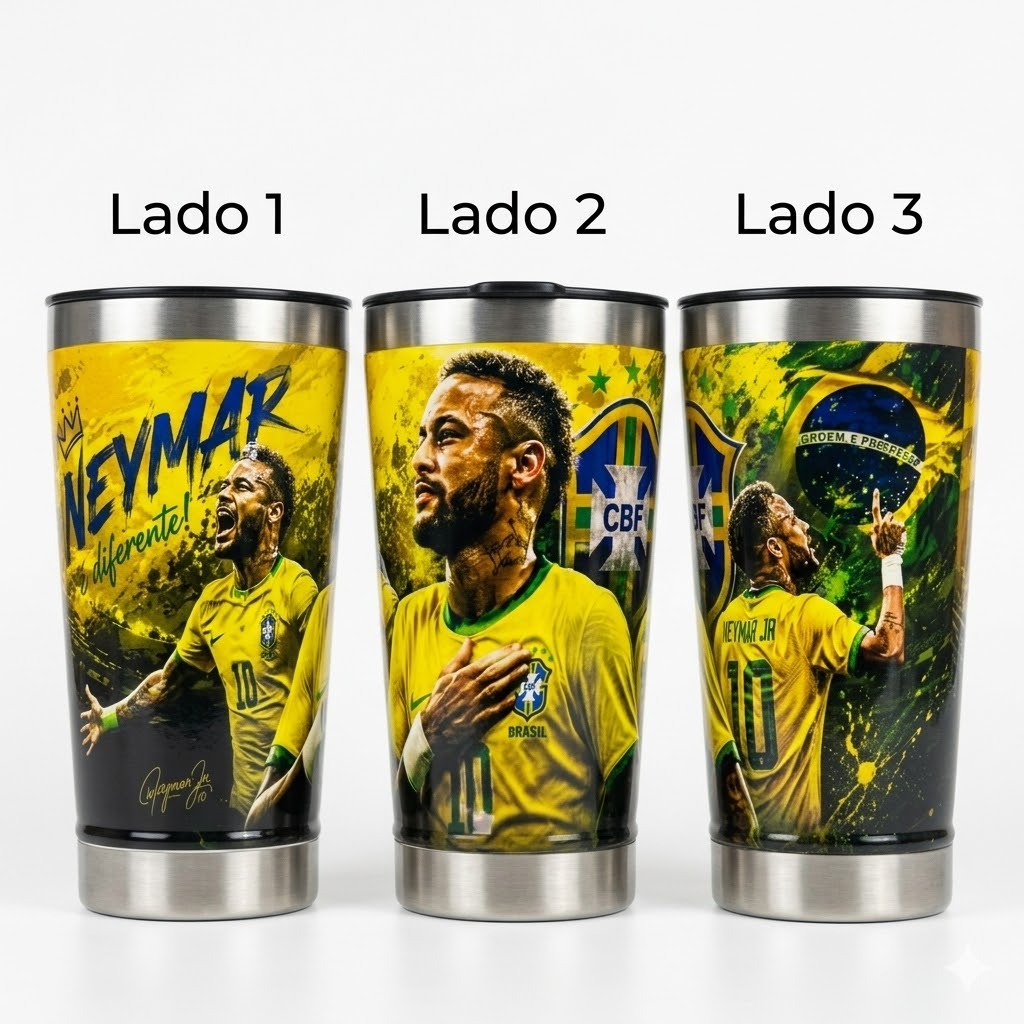 Copo Térmico 473ml Estampa Neymar Seleção Impressão 360° HD